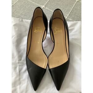 Louboutin Black Leather D'Orsay, 2" Metal Heel, 38